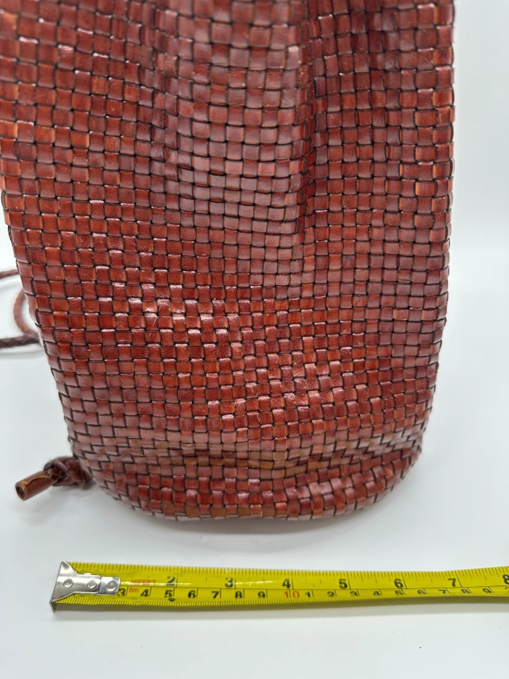 VTG DESMO Italy Woven Leather Backpack Brown Intrecciato Bucket Bag Boho - Picture 15 of 15